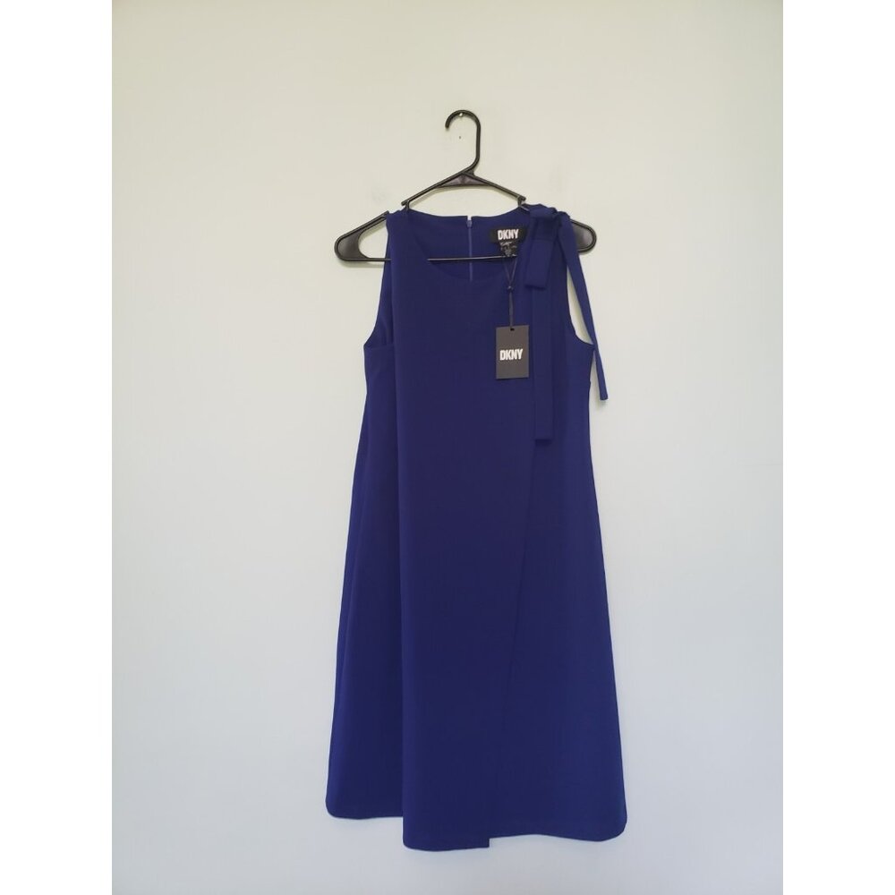 DKNY Womens 6 Sheath Dress Blue Blk $134 Retail Shoulder Bow Business Career NWT
